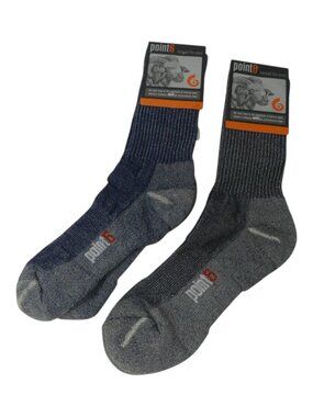 Point 6 Merino Wool Thermal Outdoor Hiking Crew Socks 2 Pairs NWT